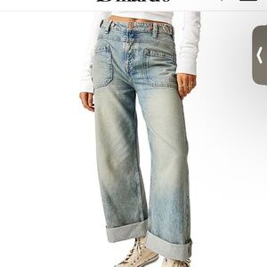 Free People Palmer Mid Rise Relaxed Button Waist Cuffed Jeans